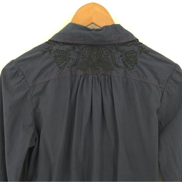 Johnny Was 3J Workshop Babydoll Button Up Top Embroidered Striped Y2k Blue - Picture 4 of 15